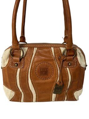 Frye Brown Leather & Canvas Small Satchel Shoulder Bag With Double Handles